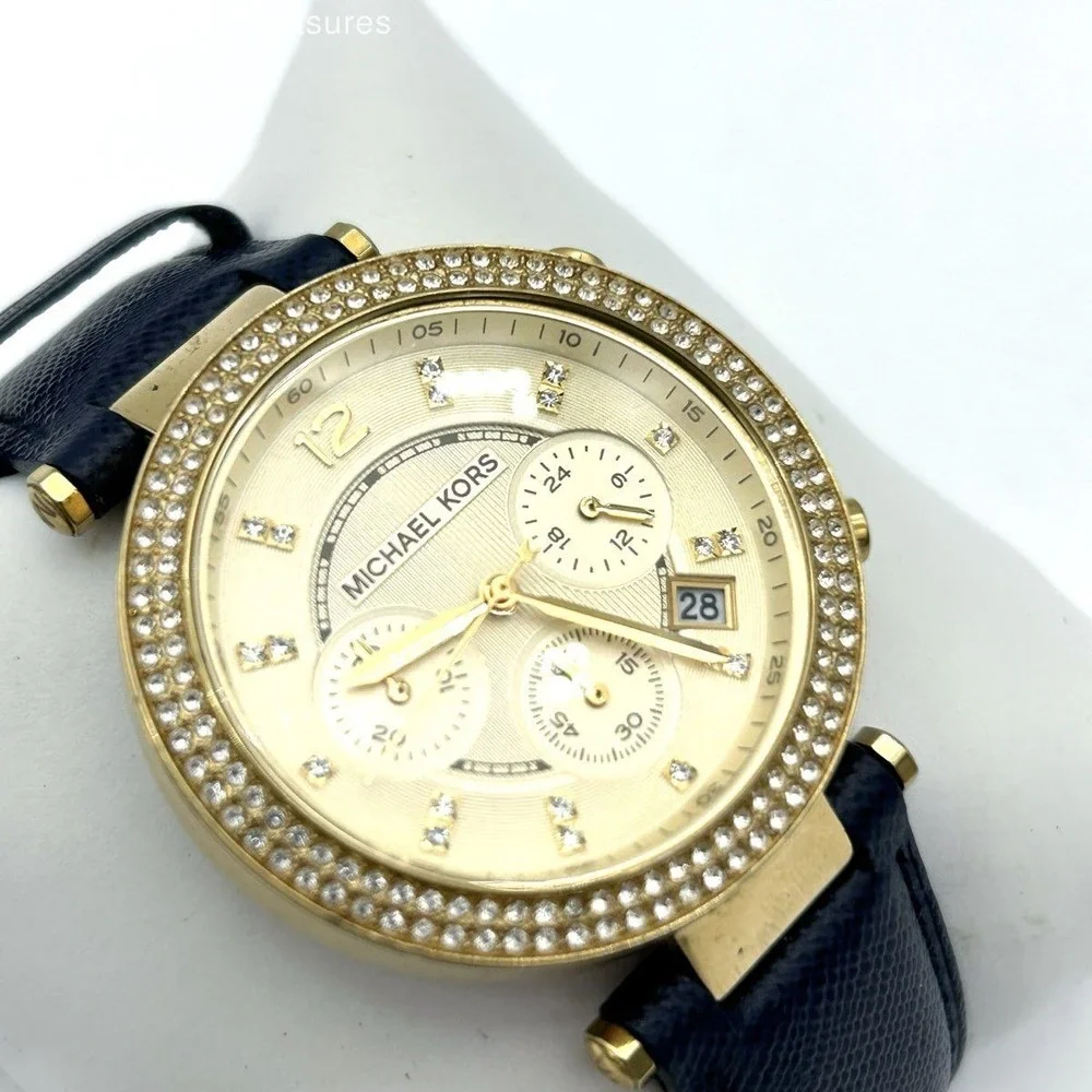 Michael Kors Women's Parker Chronograph Gold Blue Leather Watch MK-2280
